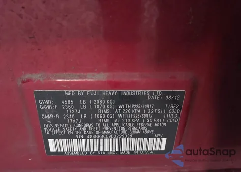 2013 Subaru Outback 2.5I Premium z USA, uszkodzony, nr VIN 4S4BRBCC9D3229339